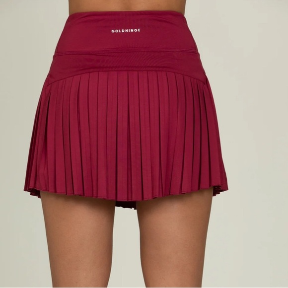 Women's Burgundy Pleated Skirt - Picture 2 of 10